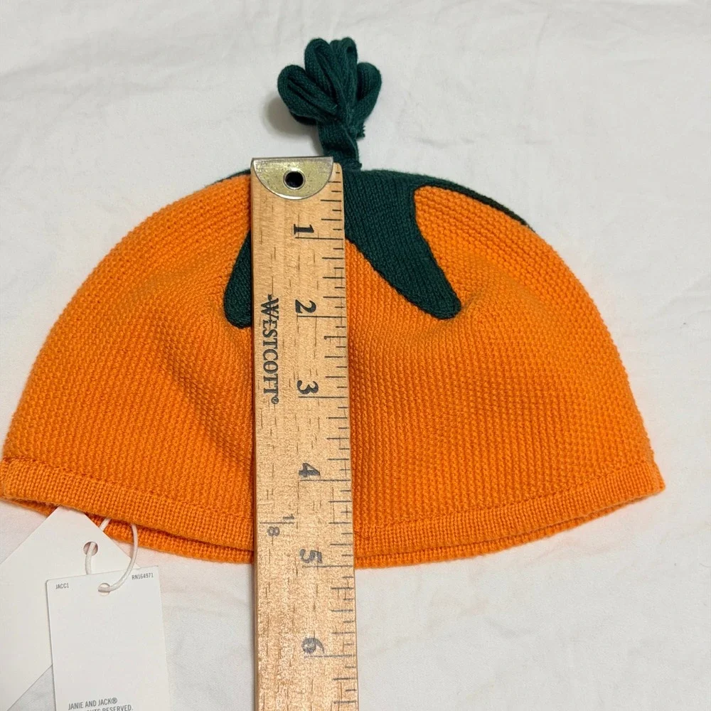 Janie and Jack Baby Pumpkin Knit Hat Orange Green 0-3 Months NWT